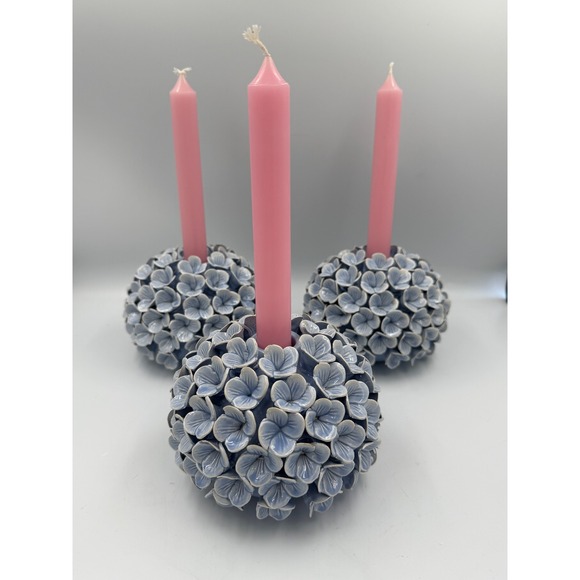 Two's Company Other - Set of 3 Two's Company Handcrafted Blue Porcelain Hydrangea Candle Holders/Vases